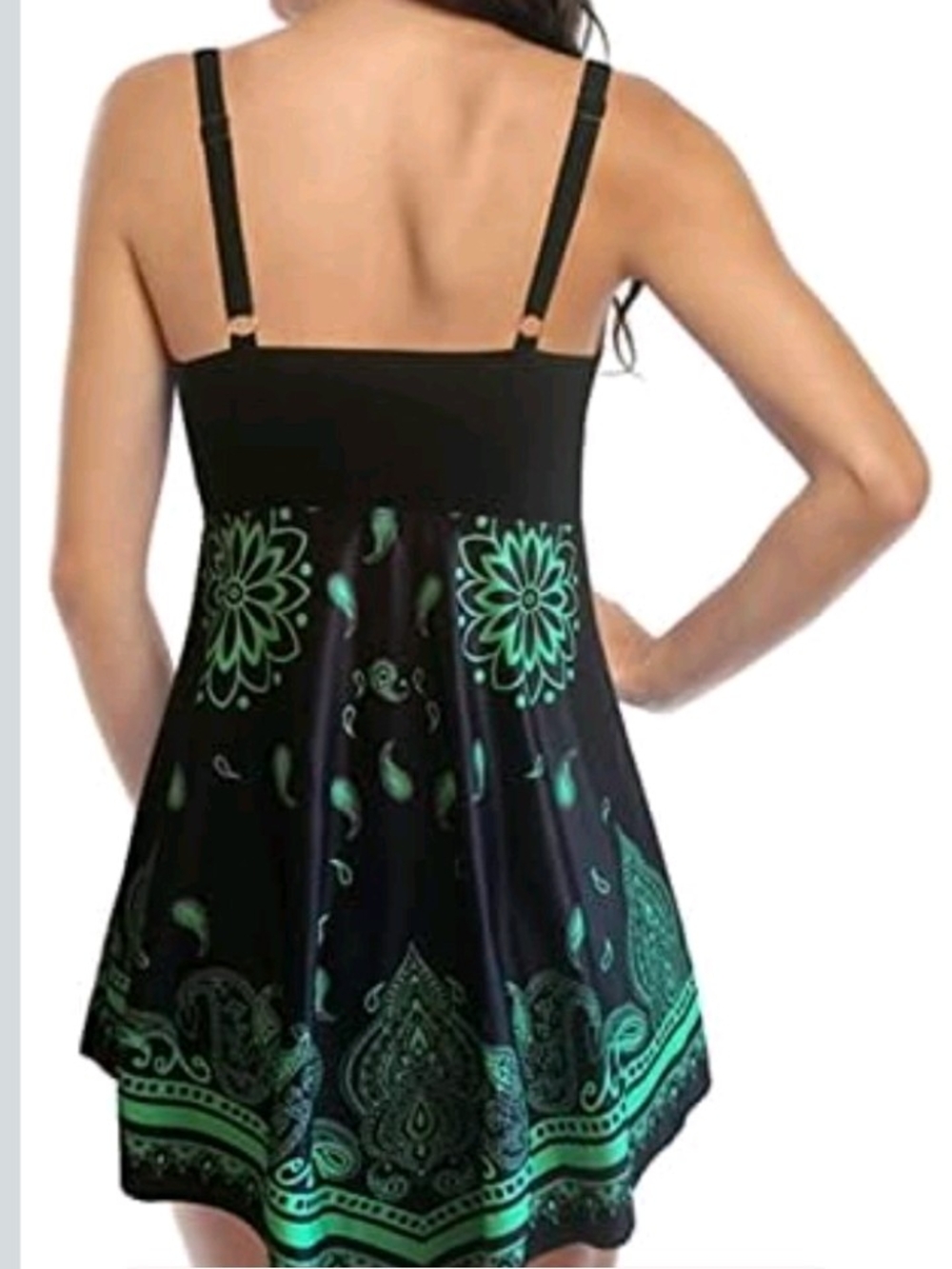 Black and Green Printed Spaghetti-Strap Women’s Tank Dress